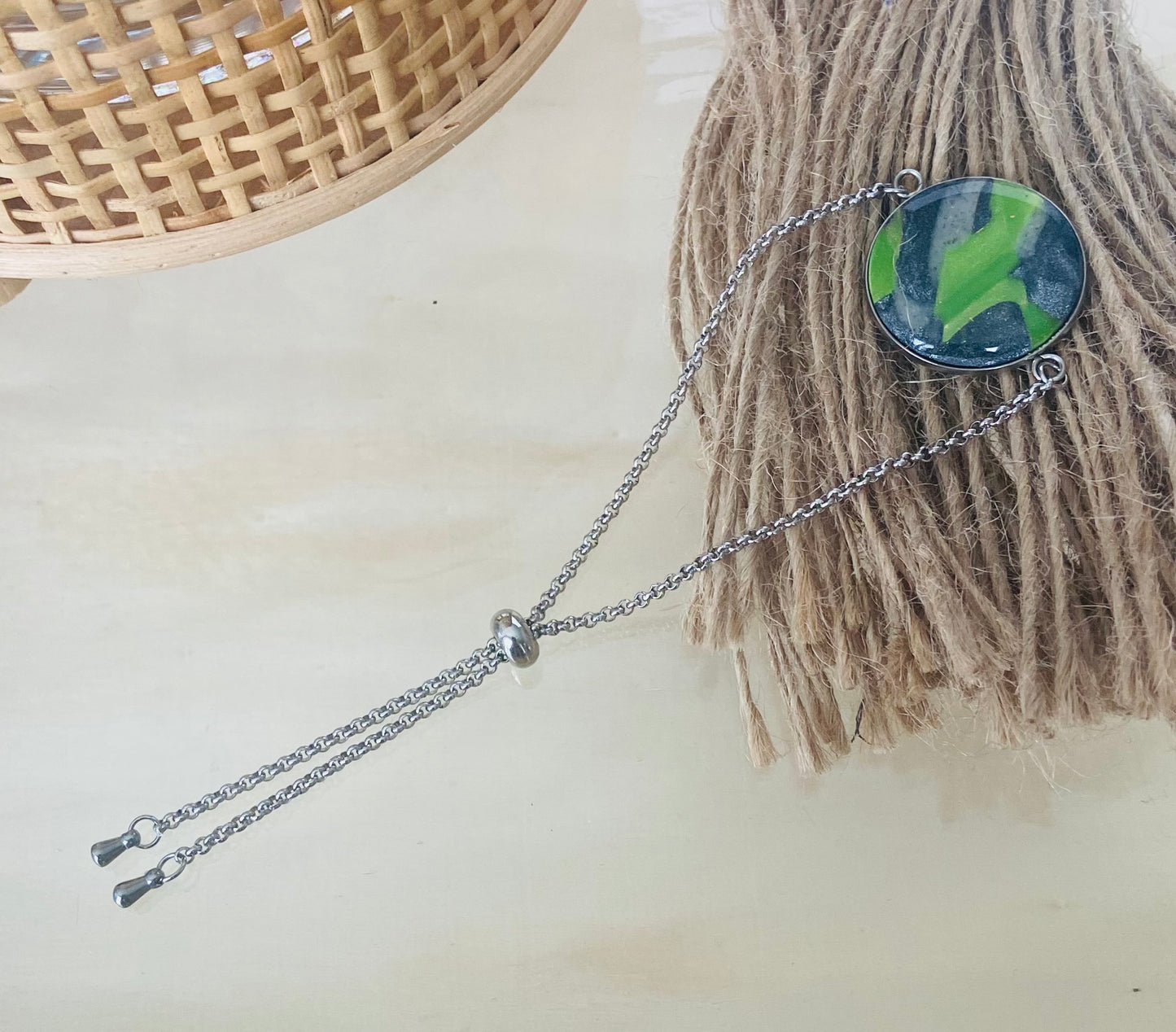Adjustable Bracelet (lime and grey)