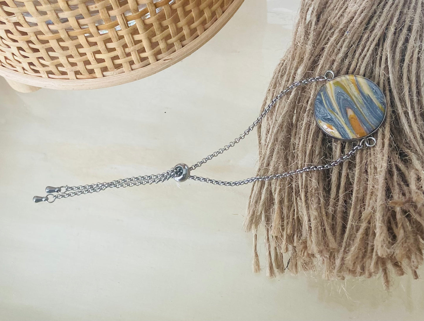 Adjustable Bracelet (orange and grey)