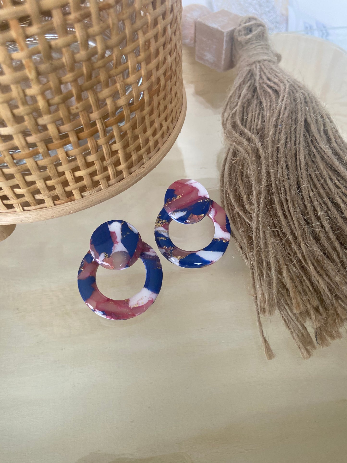 Circle Drop Studs (Pink and Blue)