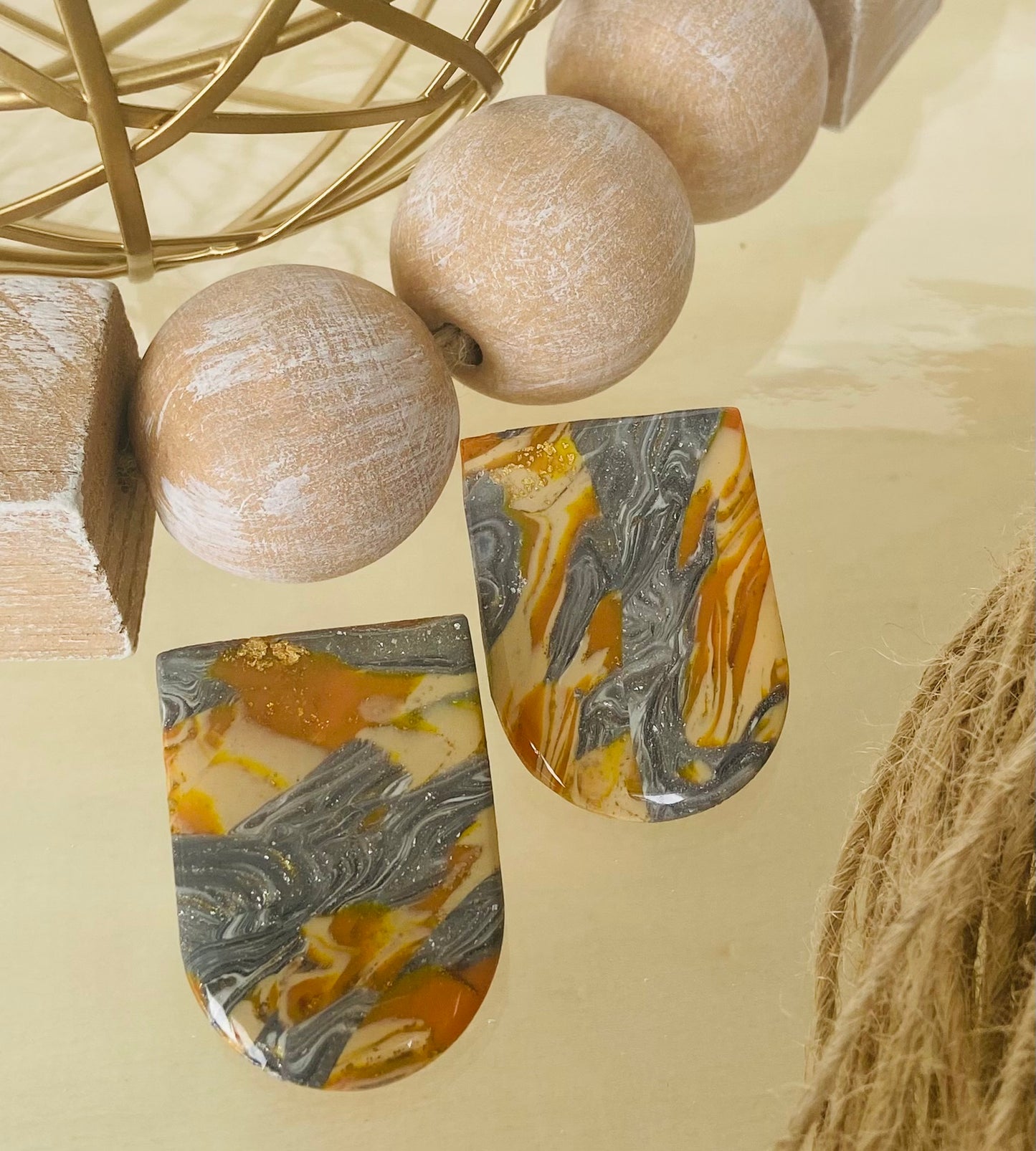 U-Shaped Button Studs (Orange and Grey)