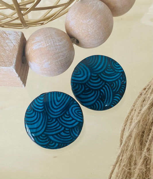 Teal and Black Button Studs